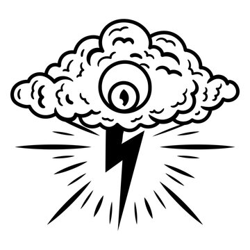 Unique storm cloud design with an eye and lightning bolt
