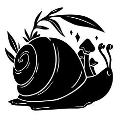 Whimsical snail illustration with plants and mushrooms © Vexels