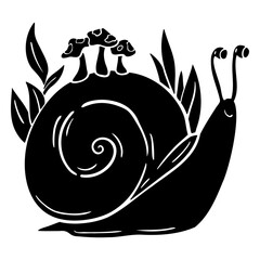 Whimsical snail illustration with mushrooms and foliage © Vexels