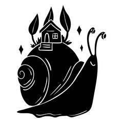Whimsical snail illustration with home and greenery © Vexels