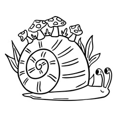 Whimsical snail and mushroom illustration © Vexels