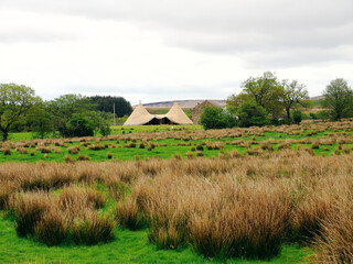 Tipi tents standing in Rivington Lever Park field for events © Paul