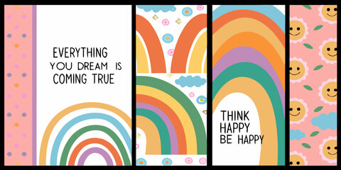 Obraz premium Inspirational cards with rainbow and floral designs set of four