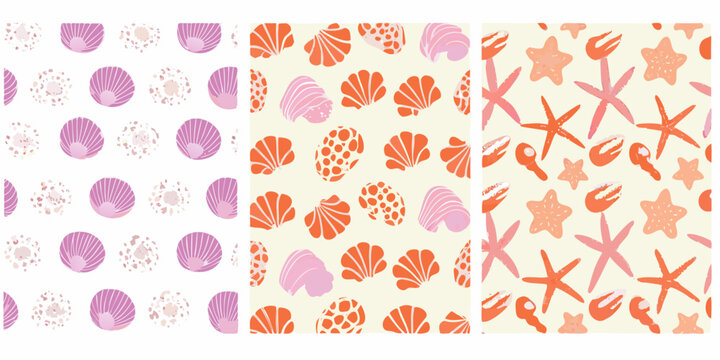 Seashell patterns three distinct panels featuring shells and starfish