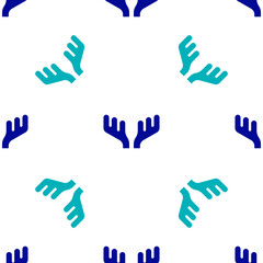 Fototapeta premium Blue Deer antlers icon isolated seamless pattern on white background. Hunting trophy on wall. Vector