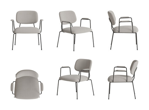 Modern Gray Office Chair Set Isolated on White Background. 3d render