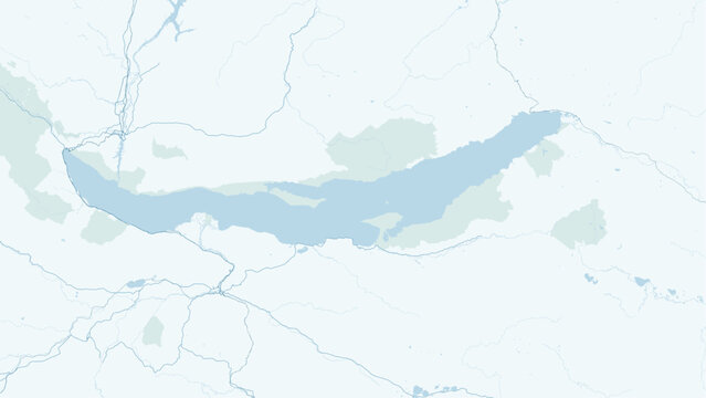 Modern minimalist vector map of Lake Baikal and Irkutsk, Russia. High-quality scalable illustration of Baikal coastline, Angara River, and Irkutsk city grid for posters.