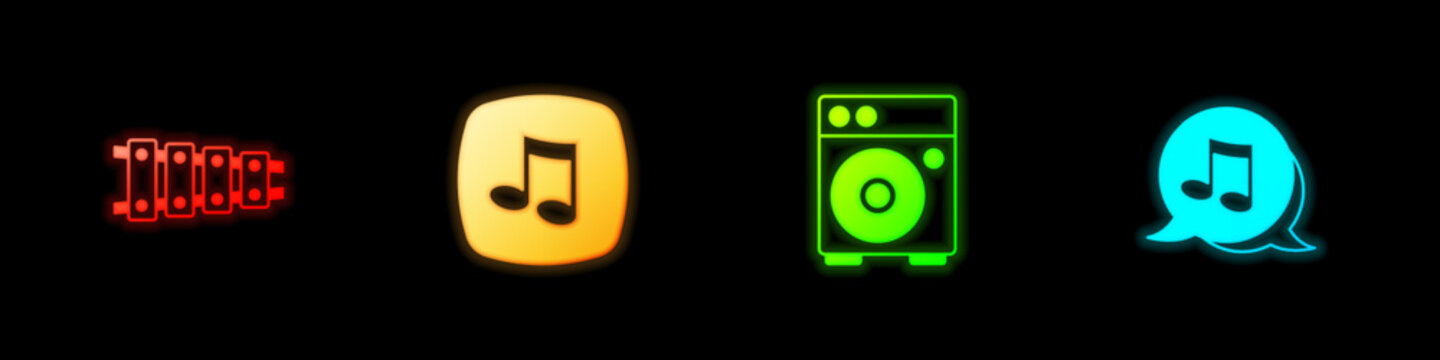 Set Xylophone, Music note, tone, Guitar amplifier and icon. Vector