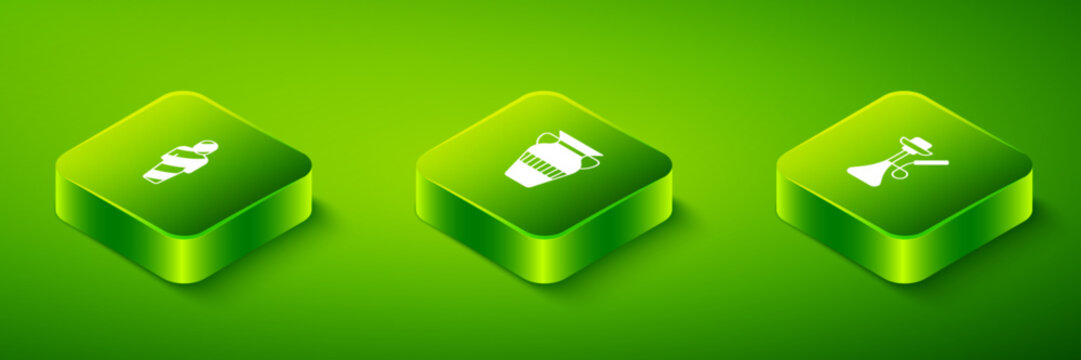 Set Isometric Egyptian vase, Hookah and mummy icon. Vector