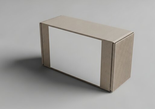 A brown cardboard box with a white label