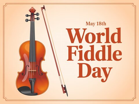 World fiddle day poster with a violin and bow illustration