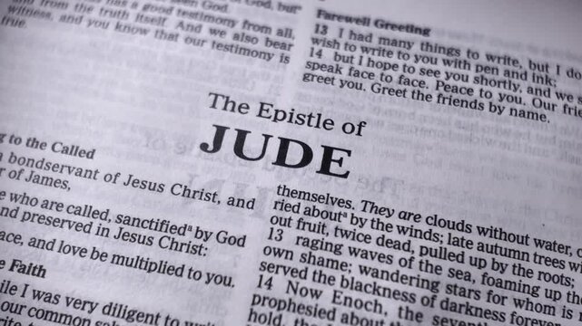 Epistle of jude bible text macro moving camera scripture christian faith spiritual message holy bible religion background concept