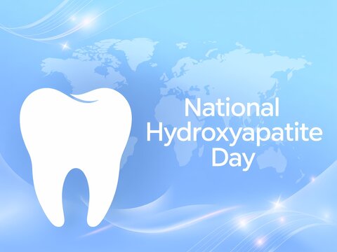 National hydroxyapatite day concept with a white tooth icon and world map background