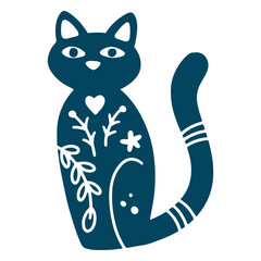 Charming floral cat illustration © Vexels