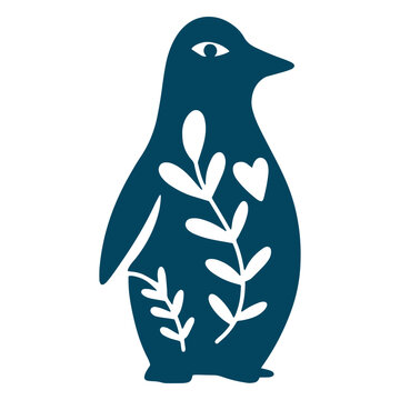 Blue penguin with leaves