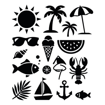 Summer EPS Bundle - Beach Icon Set for Cricut and Silhouette - Tropical Vector Clipart