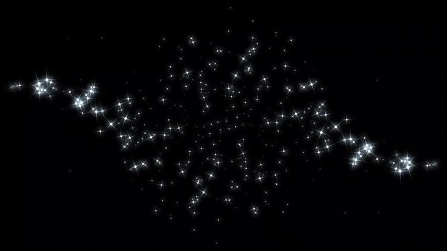 4k luxury white glitter sparkle trail with magic pixie dust stars, twinkling fairy particle line, shimmering christmas star path, elegant glowing motion effect on black screen background loop