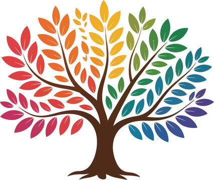 Vibrant Tree of Life: A symbol of growth, diversity, and connection, a colorful tree with leaves in a rainbow of hues, representing the beauty and interconnectedness of life.