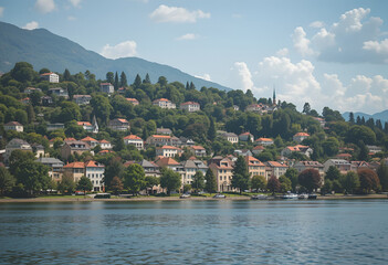 Fototapeta premium Scenic lakeside city view