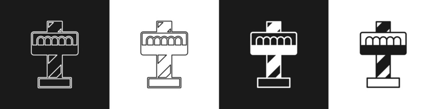Set Attraction carousel icon isolated on black and white background. Amusement park. Childrens entertainment playground, recreation park. Vector