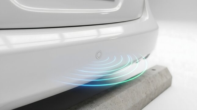 Car parking sensor detecting obstacle with radar waves automotive safety technology concept