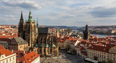 Obraz premium Panoramic view of a cityscape featuring historic architecture under daylight