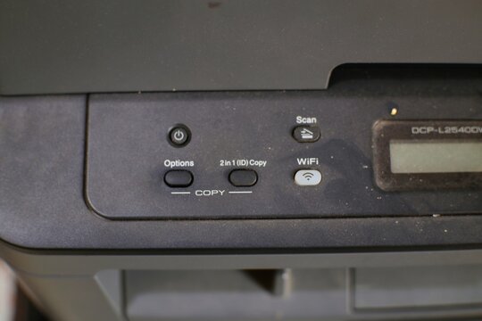 Close-up of modern office multifunction printer with