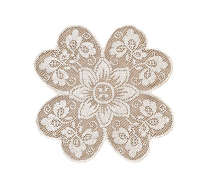 Light beige embroidered flower applique isolated on transparent background. Decorative textile element ideal for design mockup, branding, wedding stationery, or fabric embellishment.