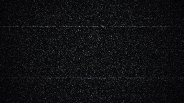 Heavy VHS static noise with horizontal scan lines and tracking distortion on dark television screen overlay for video editing