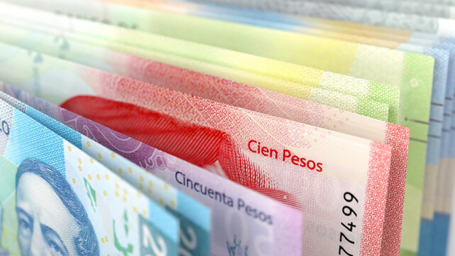 Close-up of Mexican Peso banknotes