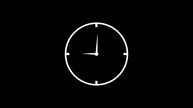 Clock spinning, watch animation on transparent background with alpha channel.Black clock icon with moving arrows in 24 hours day and night fast speed  on a black background 4k animation video