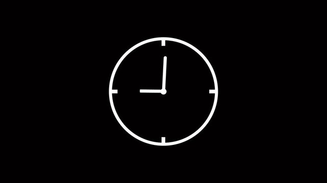 Clock spinning, watch animation on transparent background with alpha channel.Black clock icon with moving arrows in 24 hours day and night fast speed on a black background 4k animation video
