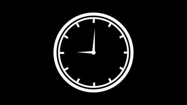 Clock spinning, watch animation on transparent background with alpha channel.Black clock icon with moving arrows in 24 hours day and night fast speed  on a black background 4k animation video