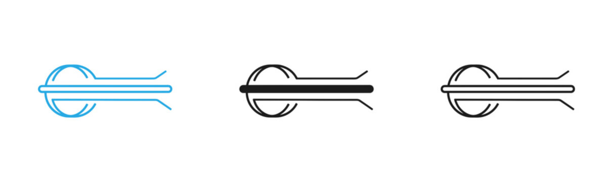 Three variations of a stylized railroad track or railway crossing icon