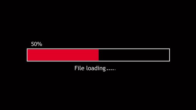 Abstract loading icon animation . Loading bar and percentage Futuristic progress animation with glowing round corners loading bar 0-100 % on black background.
