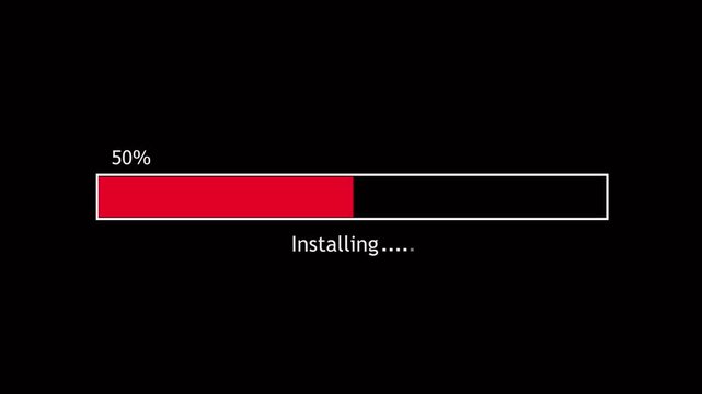 Abstract loading icon animation . Loading bar and percentage Futuristic progress animation with glowing round corners loading bar 0-100 % on black background.