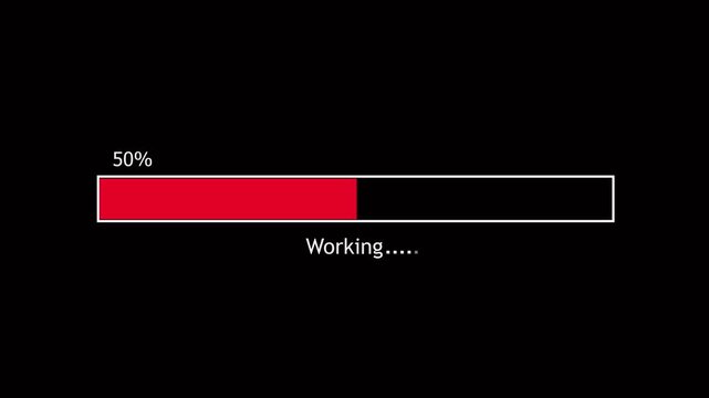 Abstract loading icon animation . Loading bar and percentage Futuristic progress animation with glowing round corners loading bar 0-100 % on black background.