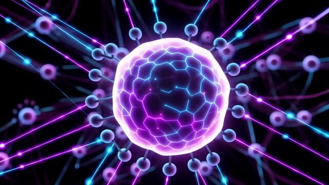 3d rendered dna and microscope illustration with glowing cells and electric energy animation 4k video