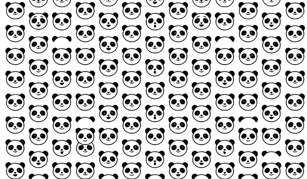 Minimal panda face seamless pattern simple cute kids vector illustration on white background