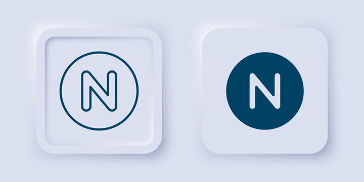 Filled and outline Compass north icon isolated on grey background. Windrose navigation symbol. Wind rose sign. Square button. Vector