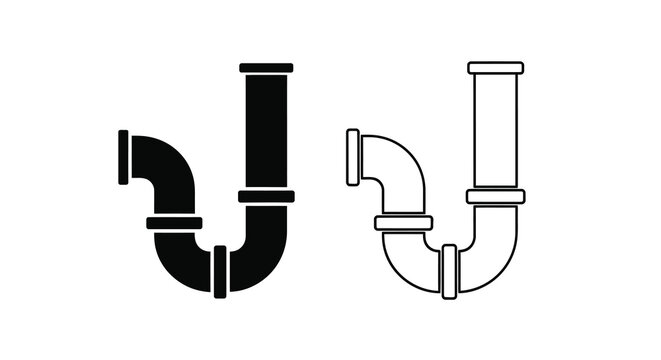 Plumbing trap silhouette black and white line drawing