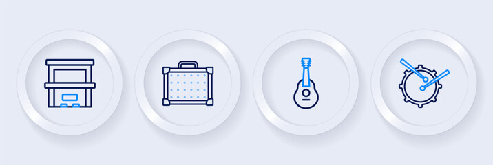 Set line Drum with drum sticks, Guitar, amplifier and Piano icon. Vector © Iryna