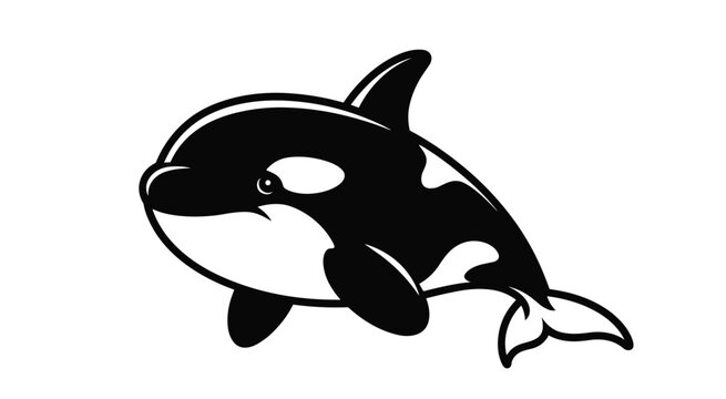 Cute cartoon killer whale orca illustration on white background marine mammal sea animal