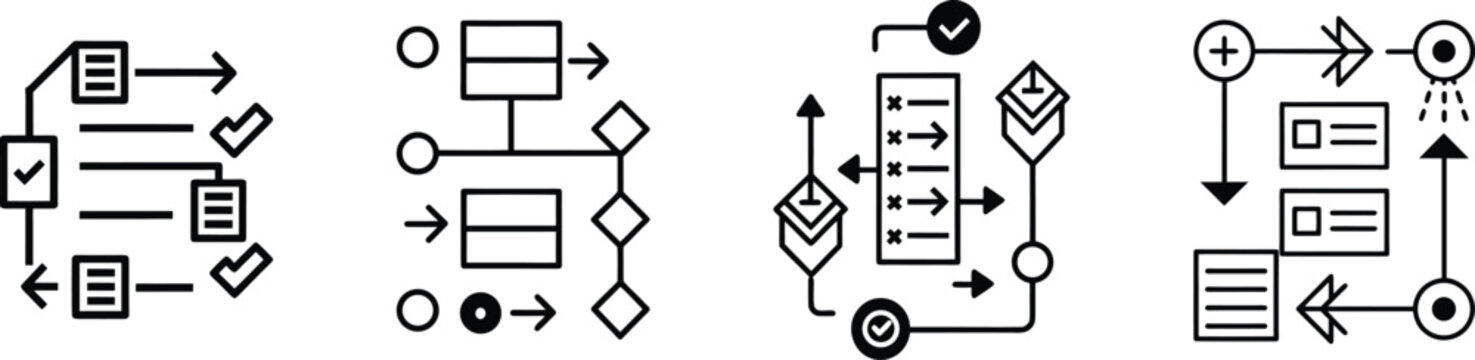 Flowchart and process icons representing workflow and organization with workflow