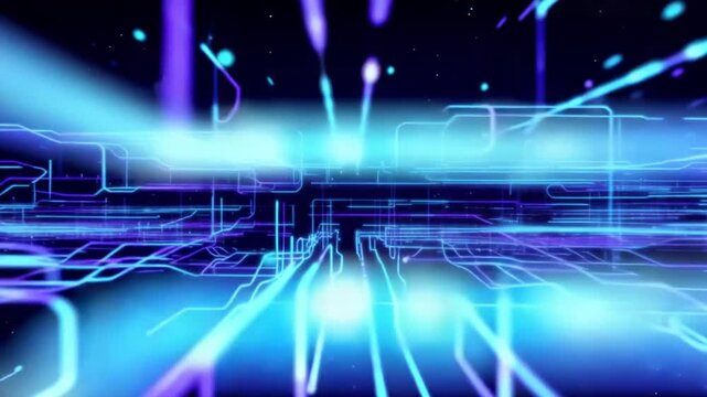Abstract blue and light background with glowing lights and digital disco effects animation 4k video