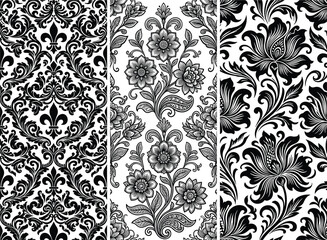 Vintage ornamental illustration set with rooster butterfly roses and dragons in intricate decorative black engraving style © Yousuf