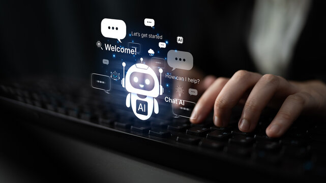 Welcome message introduces chat AI assistant for instant help. Chat AI supports questions and tasks, and chat AI improves service with friendly NLP chatbot onboarding. Corpus