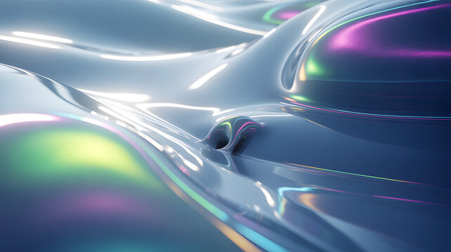 Flowing liquid metal surface with iridescent reflections during abstract macro photography
