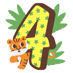 Tiger in a jungle with the number 4 © Vexels