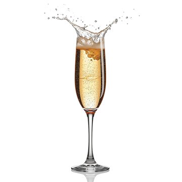 Champagne glass with splash isolated on white background